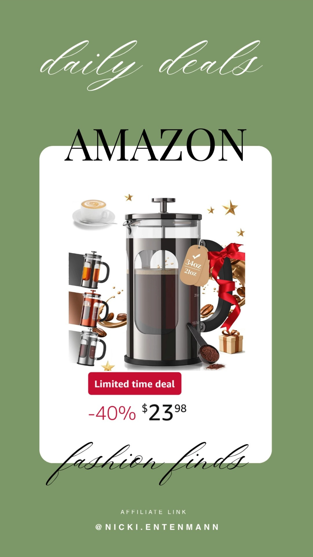This French press coffee maker brings cheerful flavor and effortless charm to everyday brews with classic flair. #FrenchPress #CoffeeMaker #BrewEssentials #MorningRoutine #CafeStyle #DailyBrews #KitchenGear #LifestyleCoffee #HomeBarista #ModernLiving ☕✨🌿
 

 #LTKdayinmylife #LTKmorningroutine #LTKHome