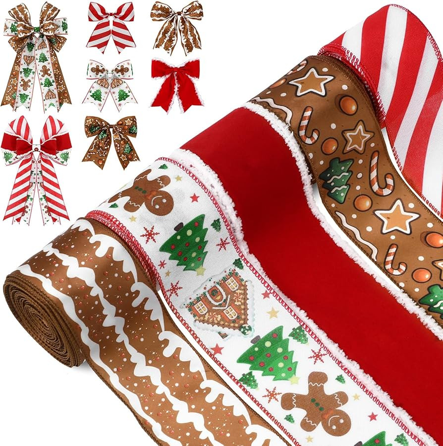 Christmas Wired Ribbons 2.5 Inch 5 Roll 30 Yards Gingerbread Red Green Plaid Christmas Ribbon Wir... | Amazon (US)