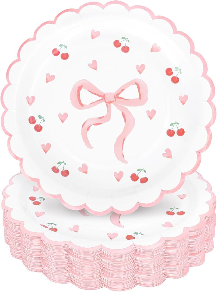 Whaline 40Pcs Pink Scalloped Bow Valentine's Day Paper Plates 9 Inch Disposable Plates Bow Theme ... | Amazon (US)