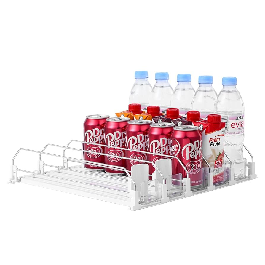 Drink Organizer for Fridge-White Automatic Pusher Glide,12oz 16oz 20oz-Soda Dispenser for Fridge-... | Amazon (US)