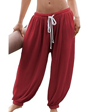 Talakeno Womens Baggy Harem Pants Wide Leg Elastic Drawstring Pleated Trousers Casual Balloon Sum... | Amazon (US)
