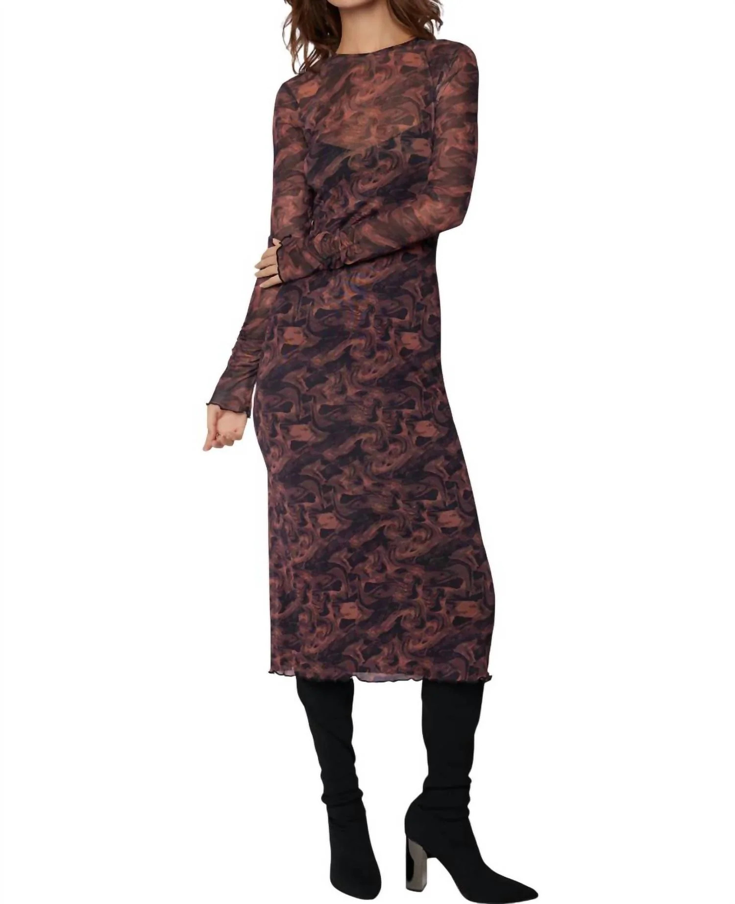 Contessa Mesh Midi Dress In Copper-Black | Shop Simon