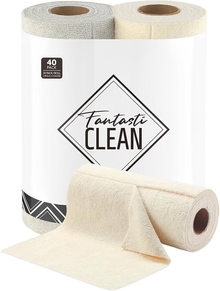 Fantasticlean Kitchen Towels - 40 Sheets - Reusable Washable Dishcloth Rolls, Super Absorbent, Pr... | Amazon (US)