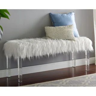 Silver Orchid Mackaill White Faux Fur Bench | Bed Bath & Beyond