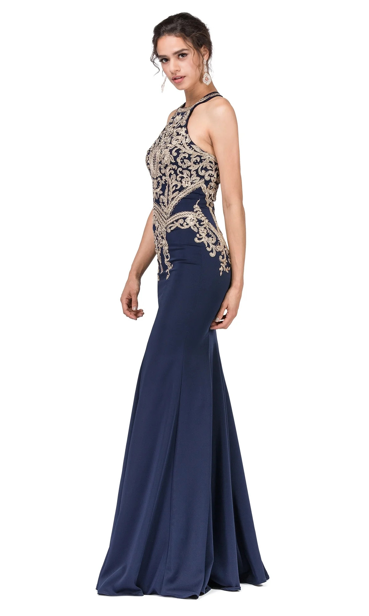 Beaded High-Neck Prom Dress with T-Back | Prom Girl