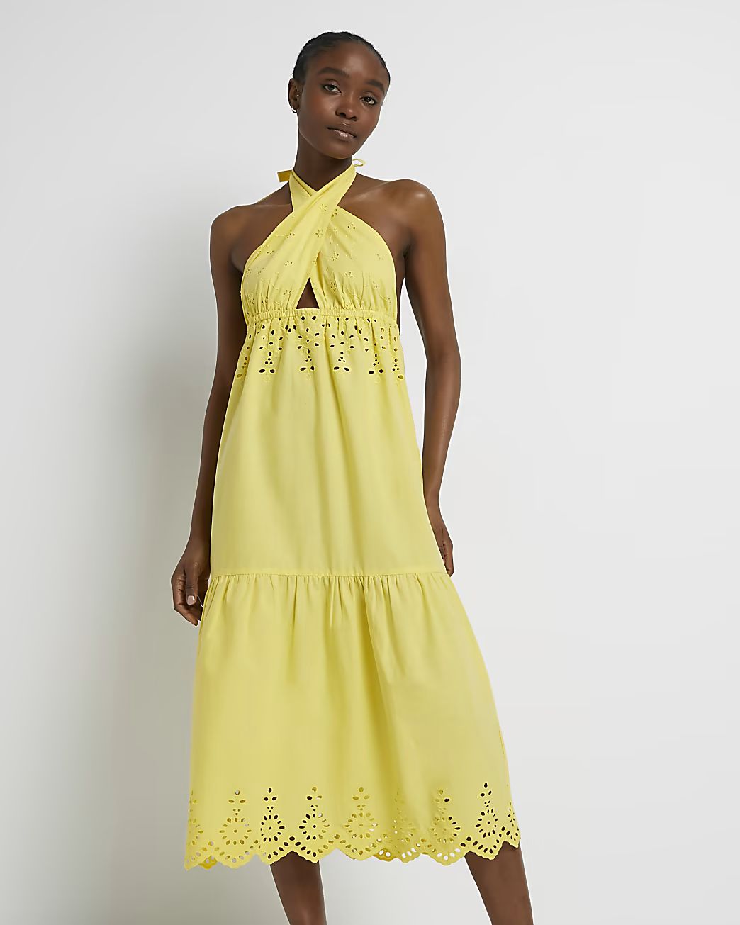 Yellow halter neck midi dress | River Island (UK & IE)