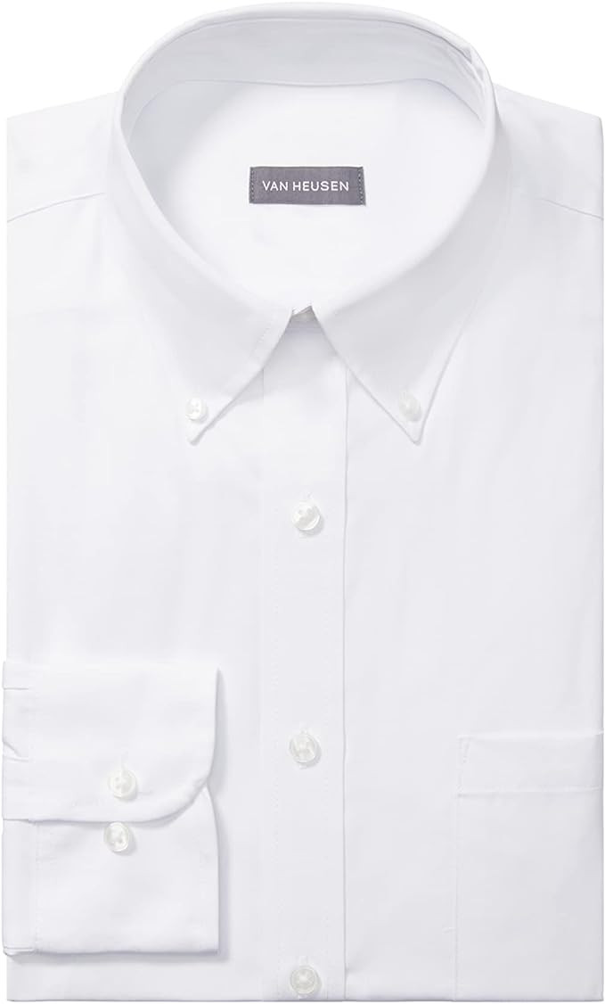 Van Heusen Men's Pinpoint Regular Fit Solid Button Down Collar Dress Shirt | Amazon (US)
