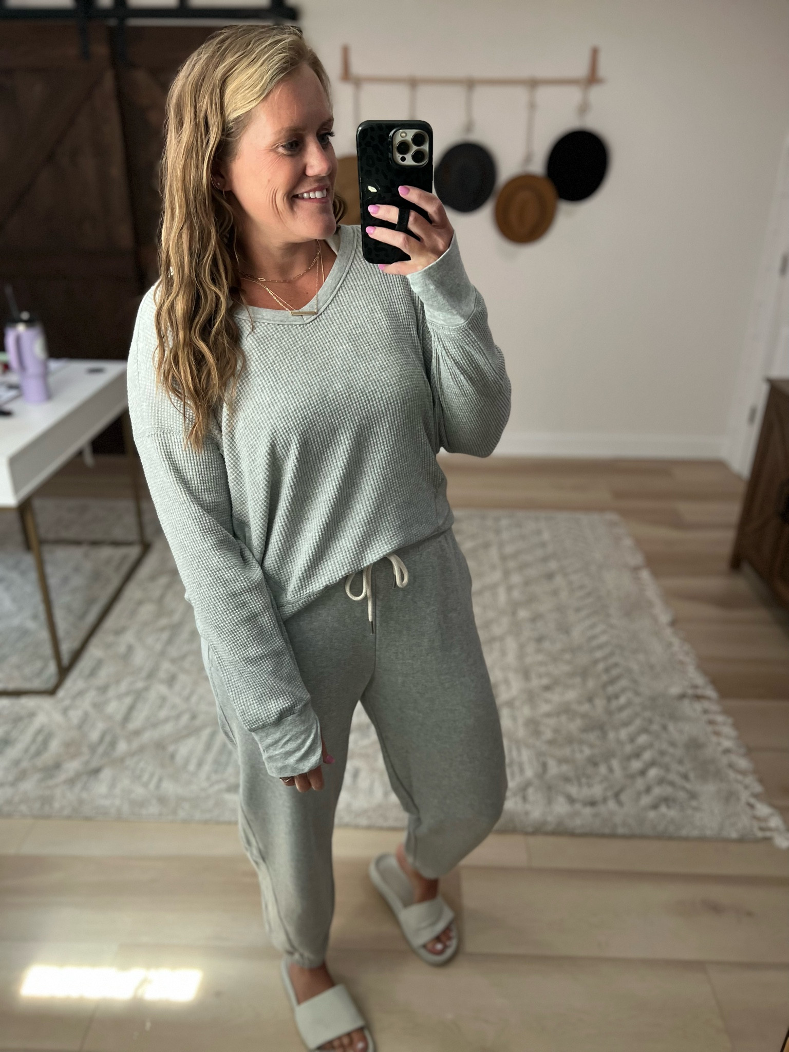 Coziest set!
Aerie 
Aerie thermal top
Aerie sweats
Aerie sweatpants
Long sleeve top 
Slides 
Sandals

#LTKfamily #LTKSeasonal #LTKFind