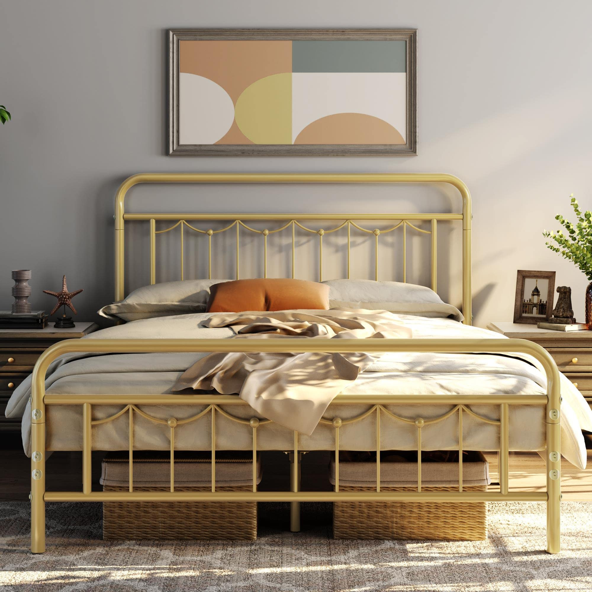 Yaheetech Queen Size Metal Bed Frame with Vintage Headboard and Footboard, Farmhouse Metal Platfo... | Amazon (US)