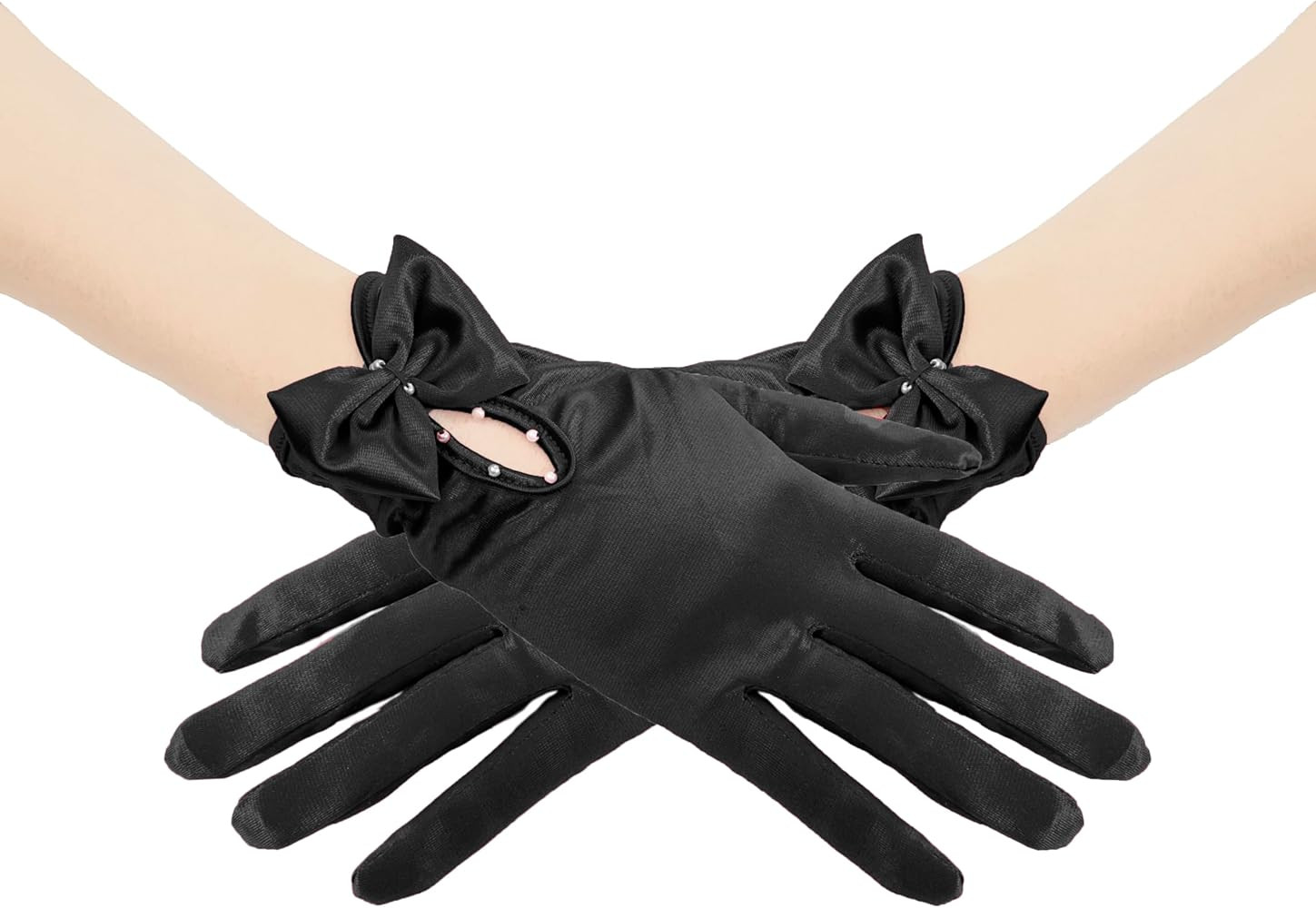 Women's Short Satin Bridal Wedding Gloves - Wrist Length Opera Party Dancing | Amazon (US)