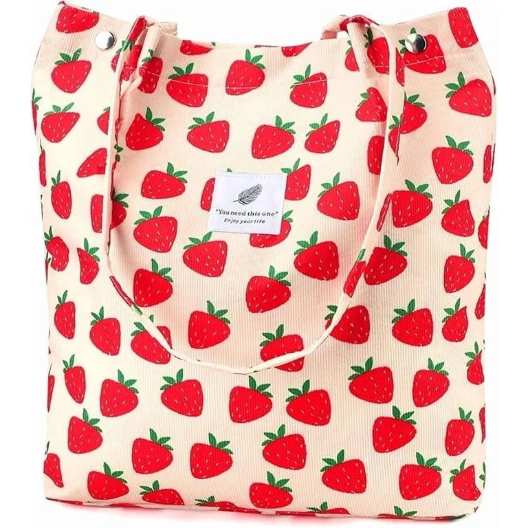 Ayieyill Corduroy Tote Bag for Women Girl Canvas Shoulder Cord Purse with Inner Pocket (Strawberr... | Walmart (US)