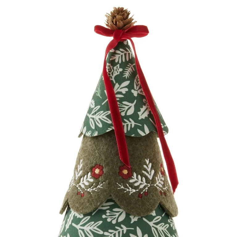 Layered Floral Fabric Christmas Tree Tabletop Decoration, Brown and Green, 12", by Holiday Time | Walmart (US)