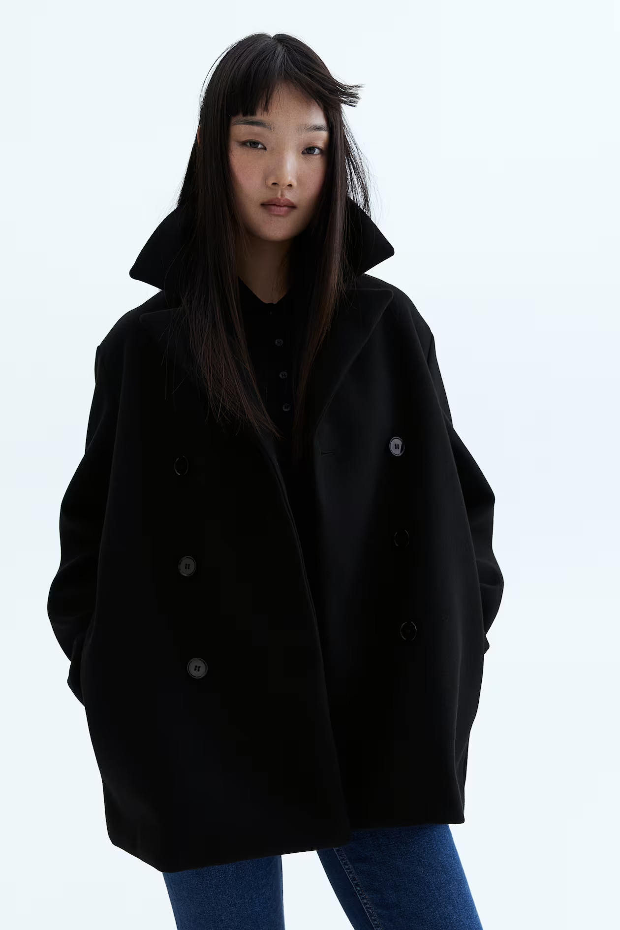Double-breasted felted coat - Black - Ladies | H&M GB | H&M (UK, MY, IN, SG, PH, TW, HK)