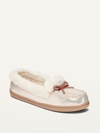 Faux-Suede Sherpa-Lined Moccasin Slippers For Women | Old Navy (US)