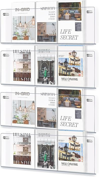 4 Pack 21" Clear Acrylic Magazine Holder Wall Mount Hanging Bookshelf Magazine Rack Brochure Hold... | Amazon (US)