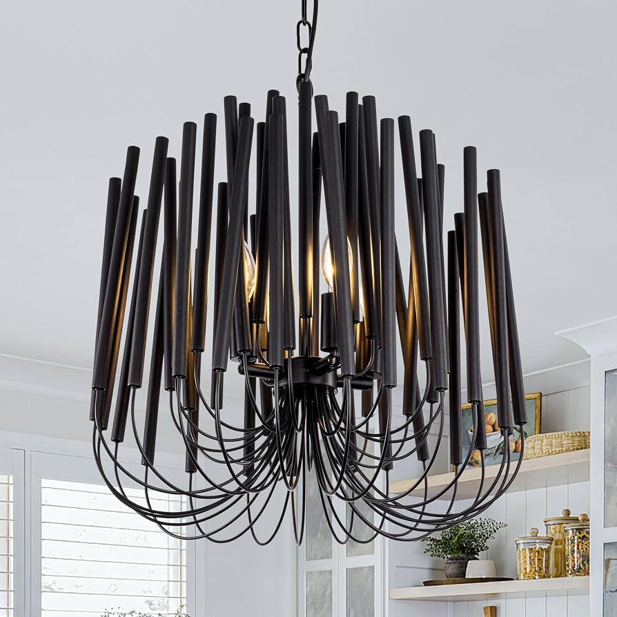 TOCHIC Modern Farmhouse Chandelier for Dining Room 18", Small Vintage Black Wood Chandeliers Ligh... | Amazon (US)