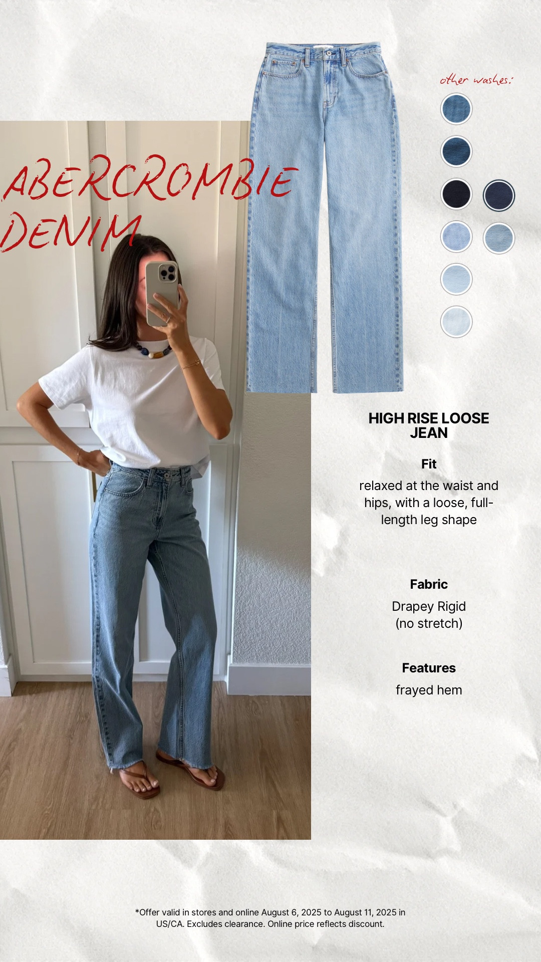 30-50% off all jeans at @abercrombie, 20% Off Almost Everything Else, plus you get an EXTRA 15% off with code DENIMAF which stacks on top of the sale! This is HUGE! #abercrombiepartner

I am 5’7” and I wear size 25 in Abercrombie jeans. This is my true size and my waist measures 25” around my navel. I also order all of my AF denim in their “Curve Love” style which keeps the waist measurement the same while adding an extra 2 inches in the hip & thighs. I wear XS in everything else at Abercrombie!

*Offer valid in stores and online August 6, 2025 to August 11, 2025 in US/CA. Excludes clearance. Exclusions apply as indicated. Online price reflects discount. *Use code DENIMAF at checkout August 6, 2025 to August 11, 2025 in US/CA. Exclusions apply. See details online.
