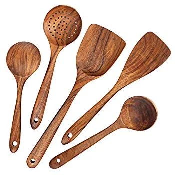 Wooden Spoons for Cooking, Wood Cooking Utensils, Wood Spatula, 5-Piece Japanese Style Reusable Heat | Walmart (US)
