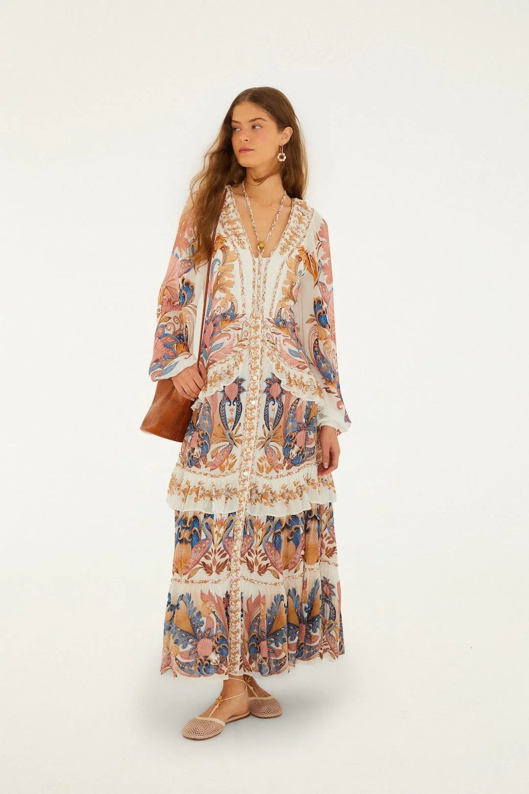 Off-White Sea Garden Ruffled Maxi Dress | FARM Rio | Farm Rio UK