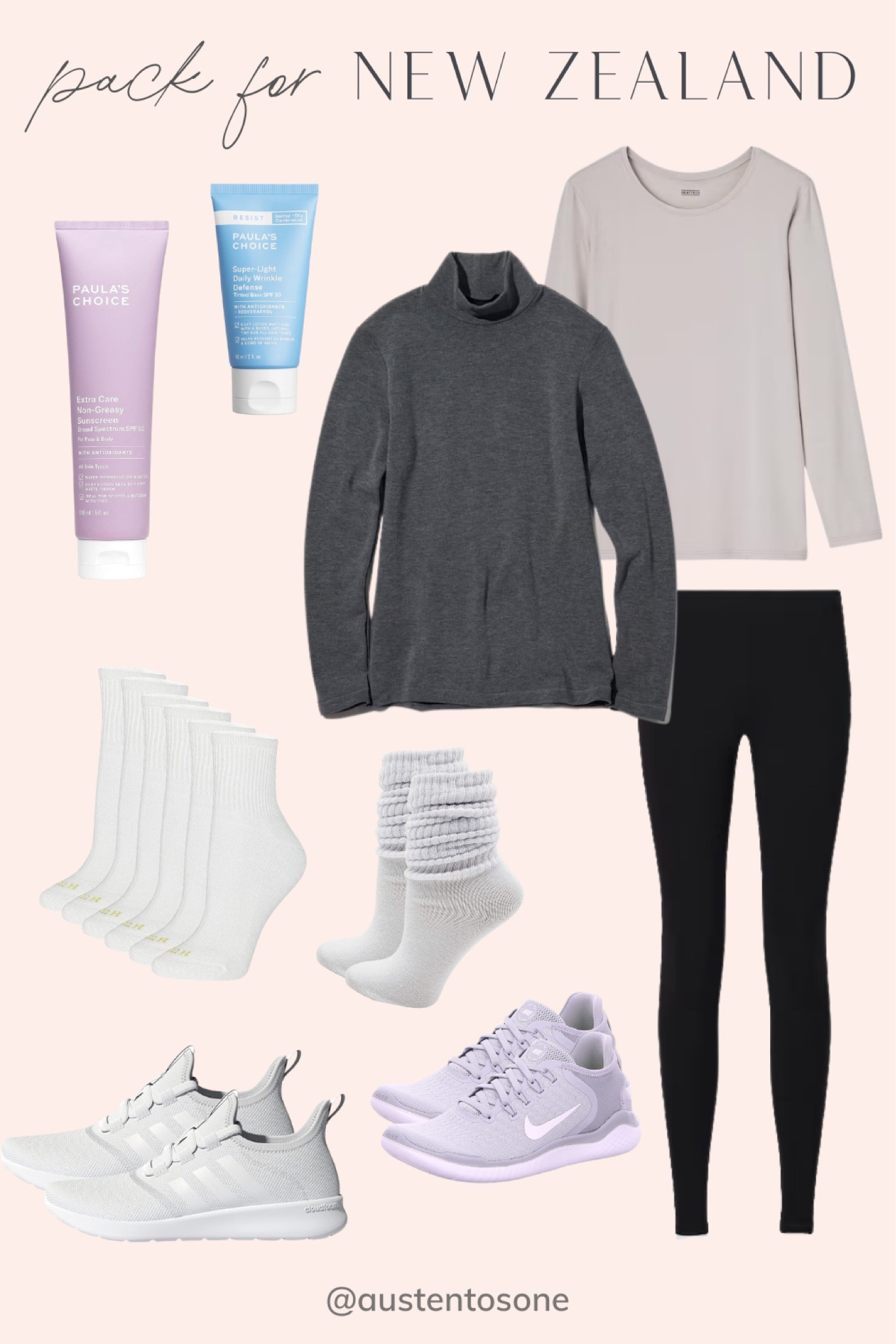 What I packed for New Zealand! Lots of layers extra socks comfortable walking shoes and lots of sunscreen. Plus Heattech pieces for layering because the temperatures can fluctuate  

#LTKtravel #LTKfindsunder50 #LTKfindsunder100