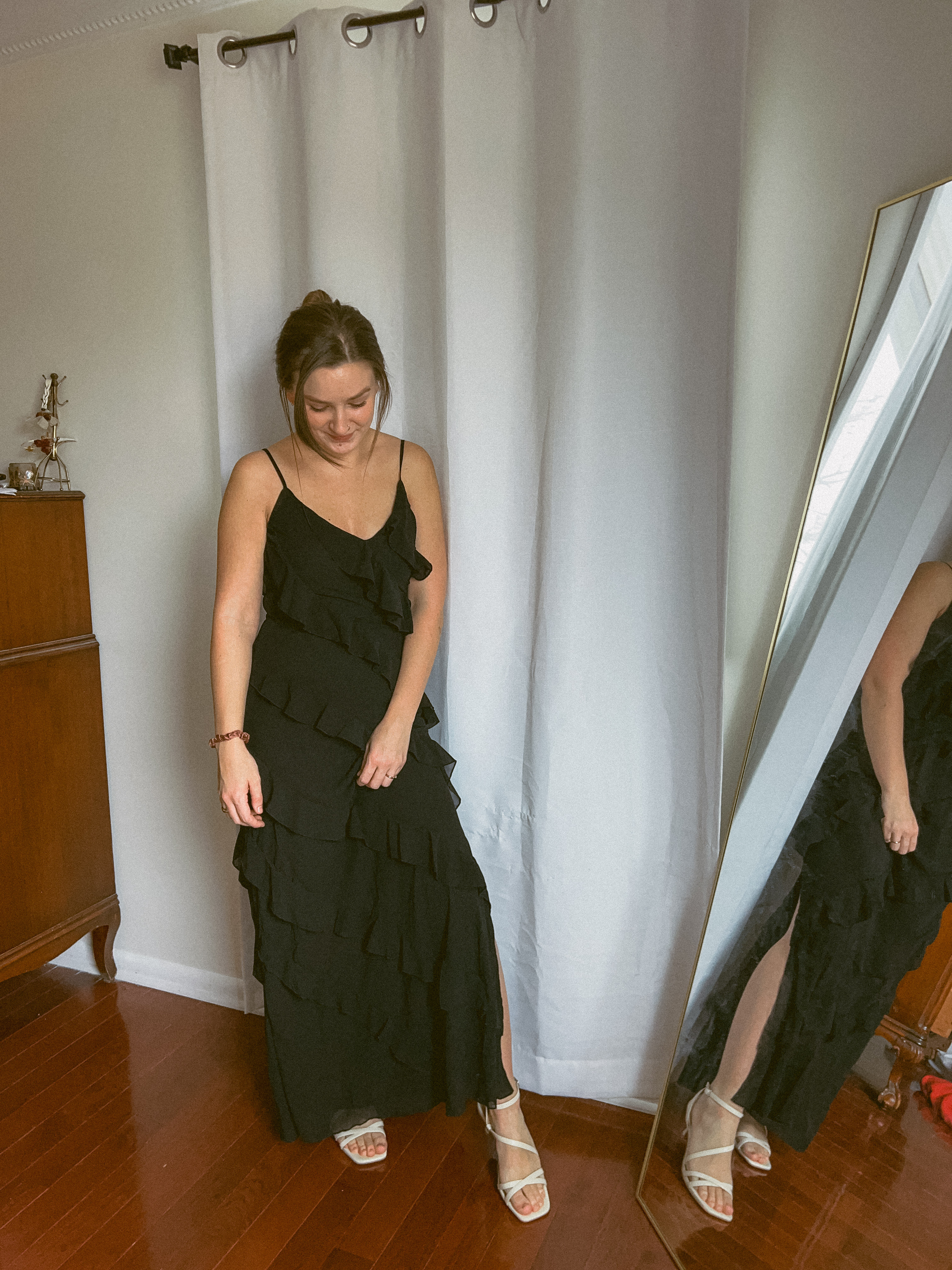  the PERFECT black tie wedding guest dress! the ruffle detail makes this so flattering, even with a form-fitting style. 

i’m wearing a size 6, and i am 135lb + 5’5” tall. my bust is a 36C, and my waist is 28”  

 

#LTKStyleTip #LTKWedding #LTKParties