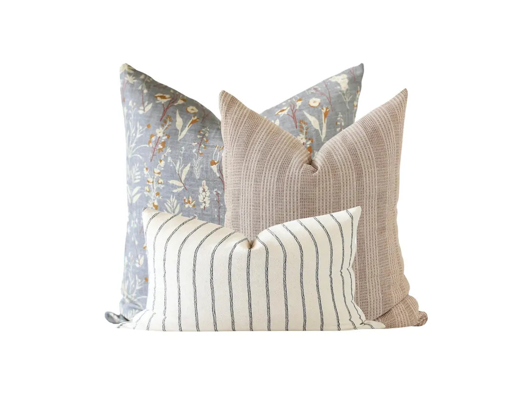 Blue Wildflower Pillow Cover Set for Sofa, Neutral Sofa Designer Throw Pillows | Etsy (US)