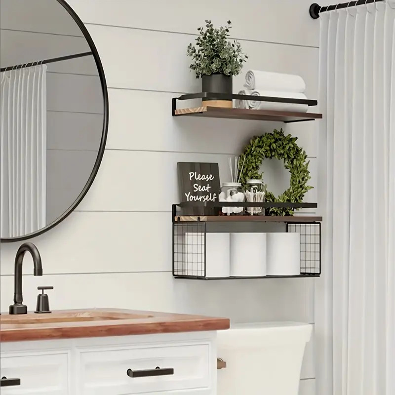 Wall Mounted Floating Shelves Rustic Wood Bathroom - Temu | Temu Affiliate Program