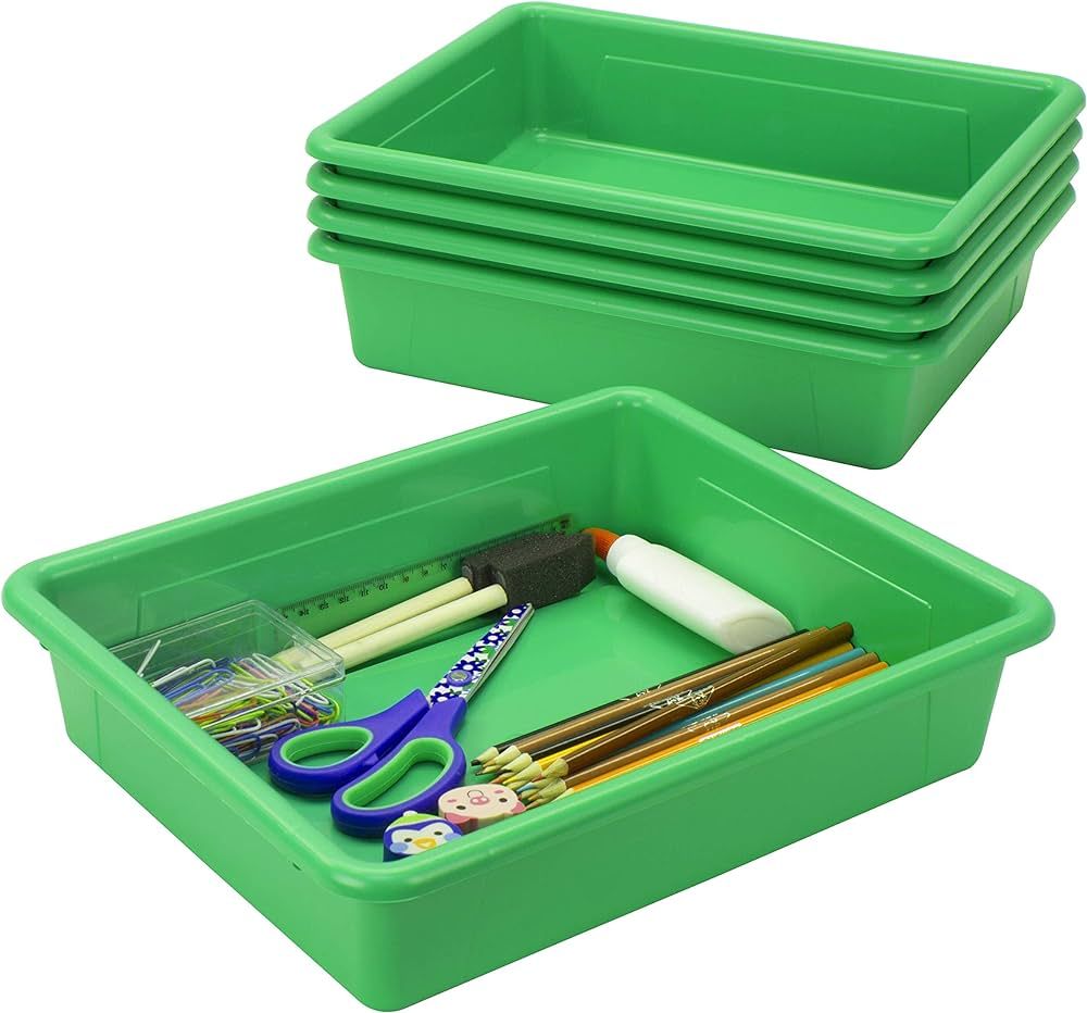 Storex Letter Size Flat Storage Tray – Organizer Bin for Classroom, Office and Home, Green, 5-P... | Amazon (US)