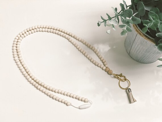 Teacher Lanyard, Wood Beads, Beaded Keychain, Badge Holder, Teacher Gift | Etsy (US)