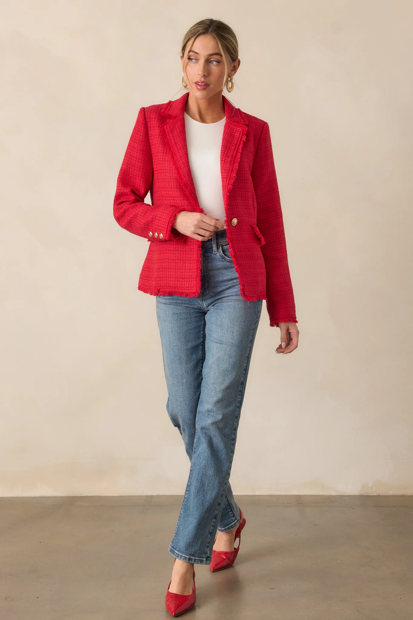 Made For This Red Tweed Blazer | Red Dress