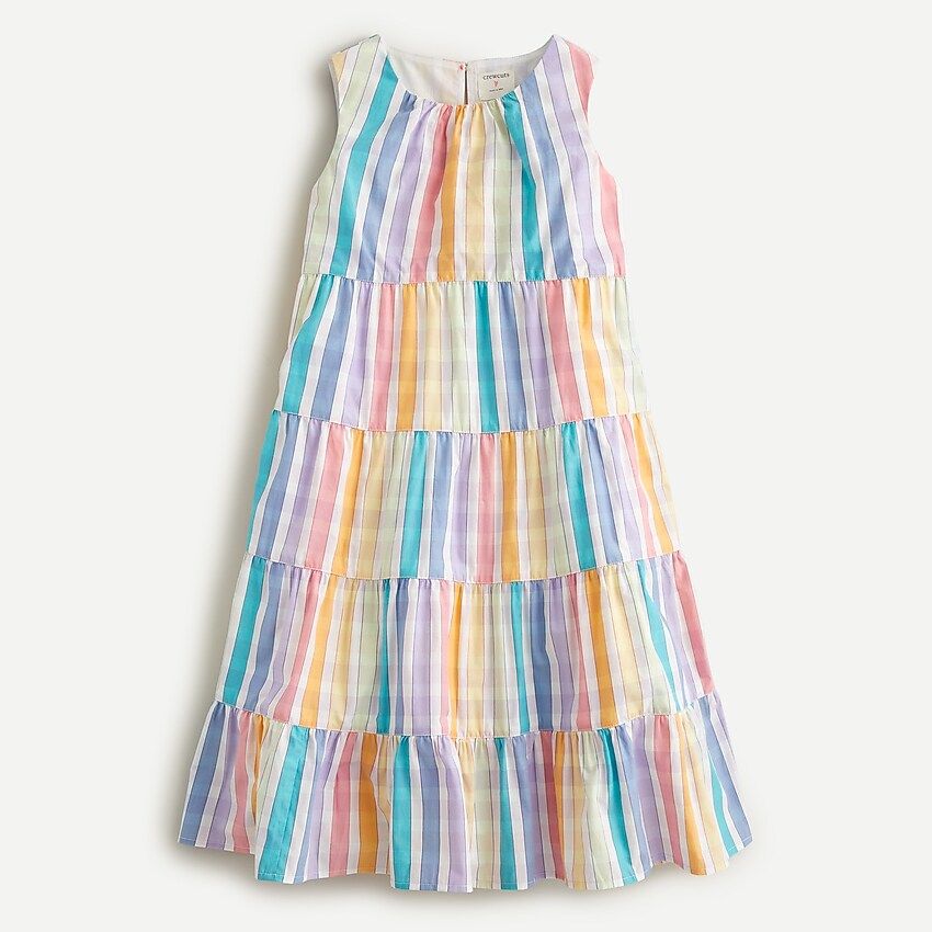 Girls' tiered midi dress in rainbow gingham | J.Crew US