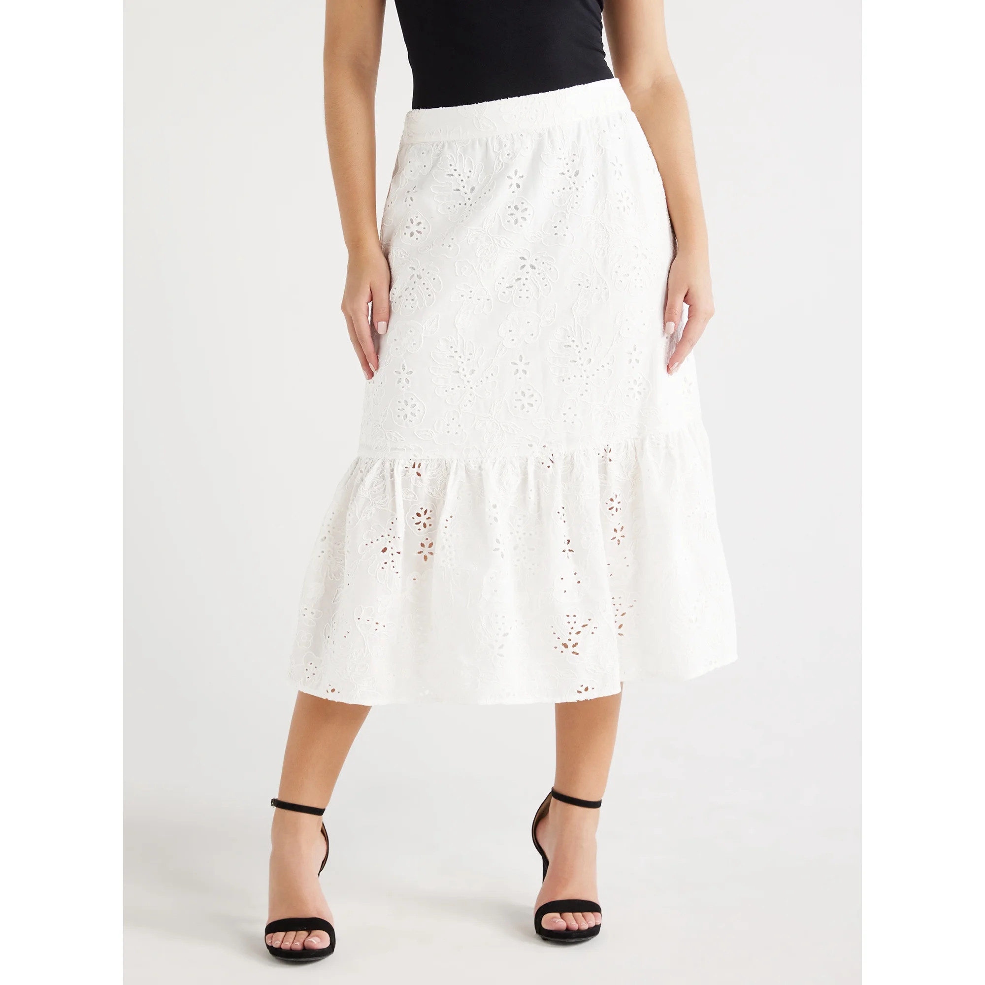 Sofia Jeans Women's Ruffle Pull On Skirt, Mid Calf Length, Sizes XS-XXXL | Walmart (US)