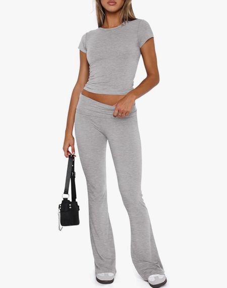 Amazon find Skims dupe REORIA Women's Casual Outfits Soft Short Sleeve Crop Top Fold Over Flare Pants Y2K 2 Piece Pajama Lounge Sets

#LTKSeasonal #LTKtravel #LTKfindsunder50