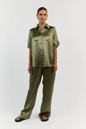 EVANS OLIVE SILK PANT | DISSH