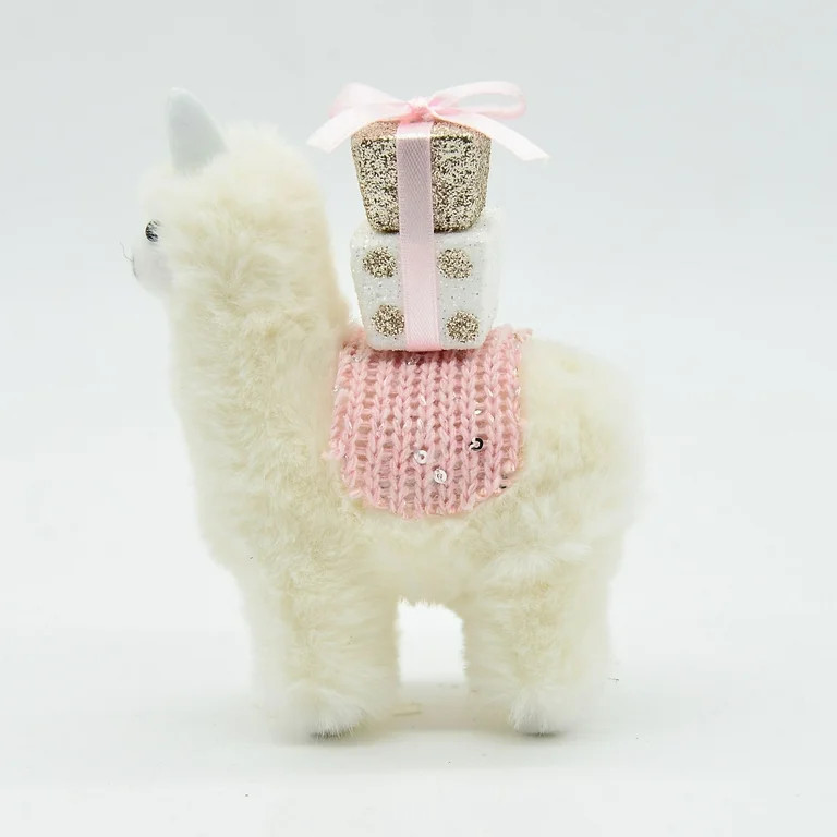 Holiday Time White Plush Llama with Gift Box, Baby Keepsake Christmas Tree Ornament, 5.5"H | Walmart (US)