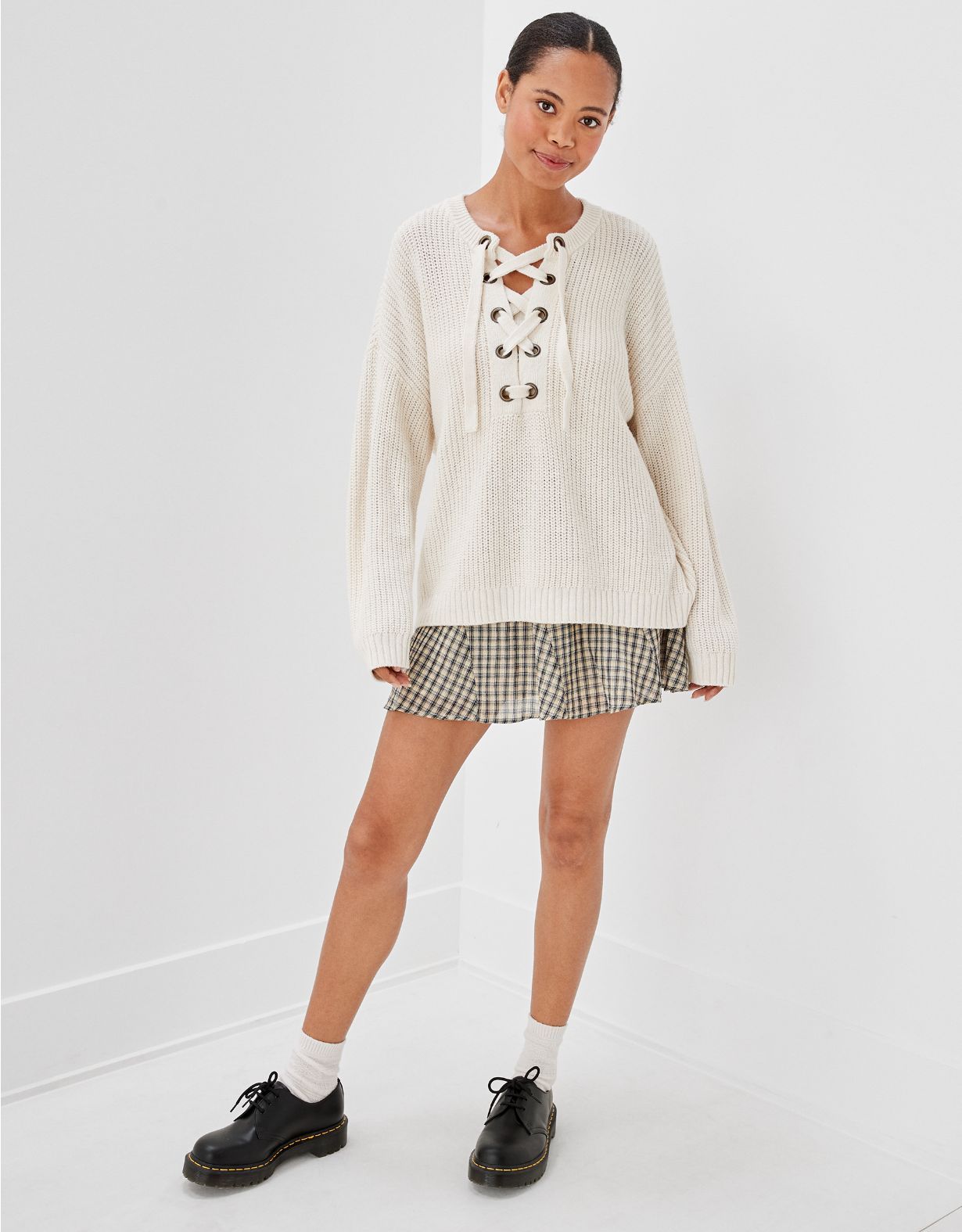 AE Oversized Lace Up Sweater | American Eagle Outfitters (US & CA)