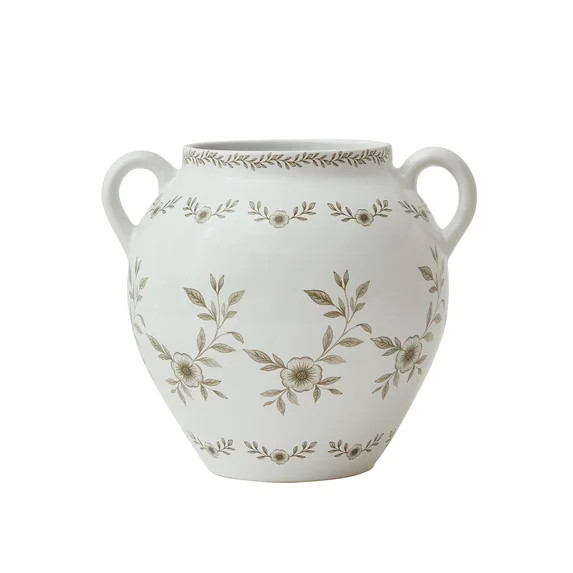 My Texas House 8" Taupe Double Handle Ceramic Floral Vase | Walmart (US)