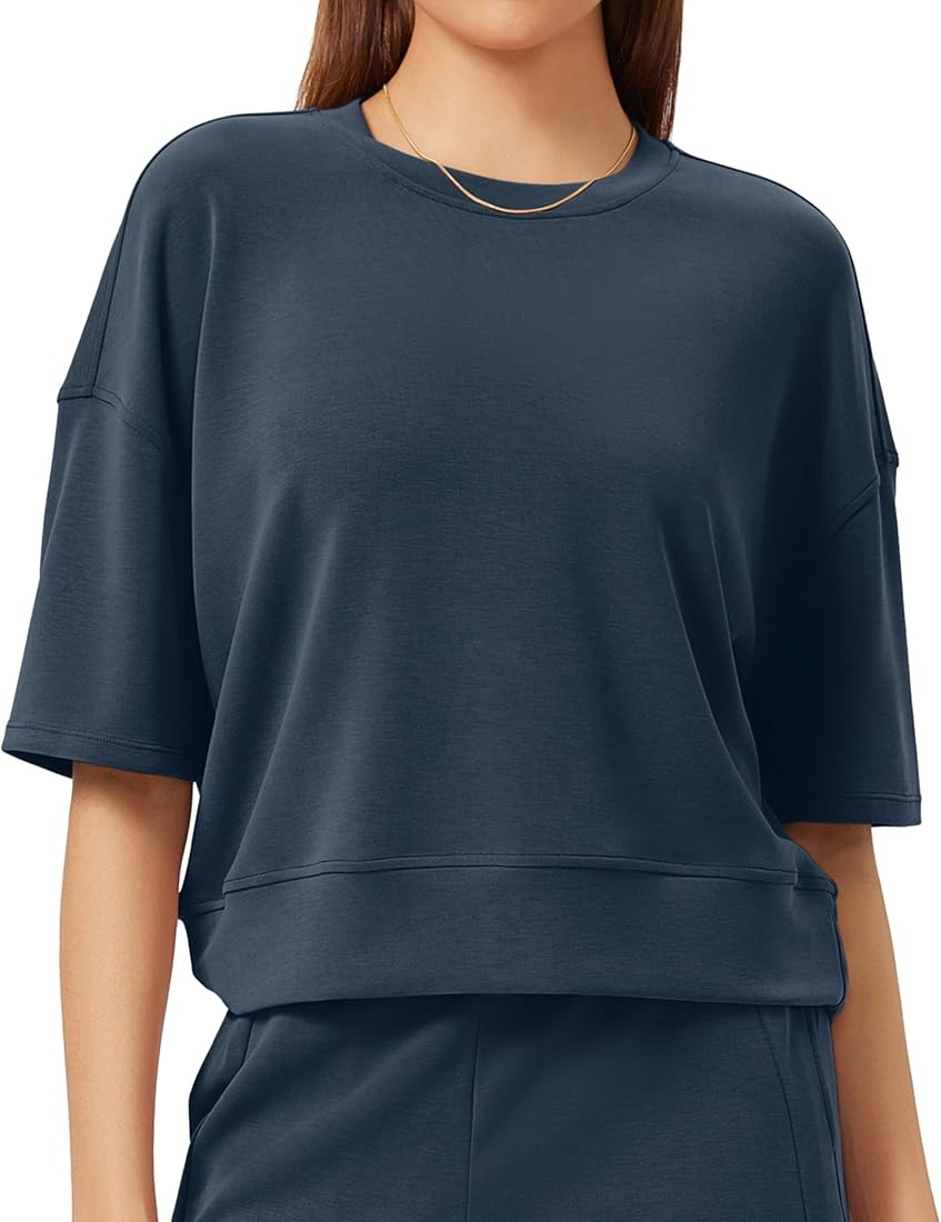 ODODOS Modal Soft Short Sleeve T-Shirts for Women Oversized Crew Neck Tee Relaxed Pullover Tops | Amazon (US)