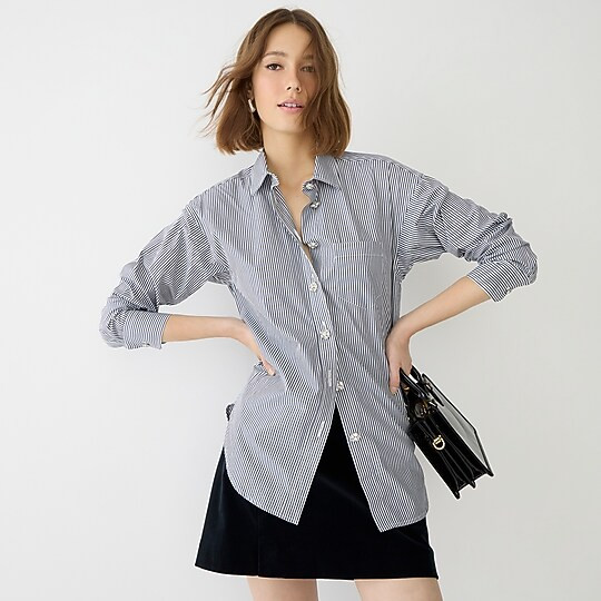 Relaxed-fit button-up shirt with jewel buttons in stripe | J. Crew US