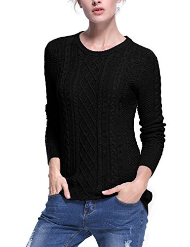 Roco Rose Women's Crew Neck Cable knitted Long Sleeve Tunic Sweater Black XS | Amazon (US)
