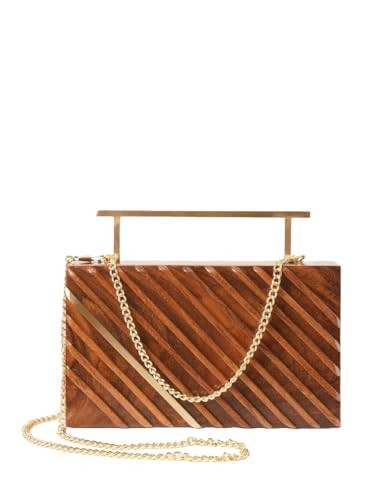 Jalwa Art Brown Handcrafted Striped Wooden Clutch - Rectangular Handbag - Evening Clutch Purse | Amazon (US)