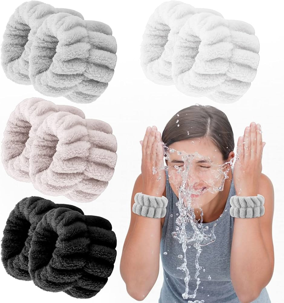 Sibba 4 Pairs Women's Microfiber Wrist Wash Bands, Absorbent Wristbands Wrist Sweatband for Girls... | Amazon (US)