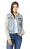 WallFlower Junior's Dreamer Hooded Knit-Sleeve Denim Jacket, Lucia, X-Large (13/15 US) | Amazon (US)