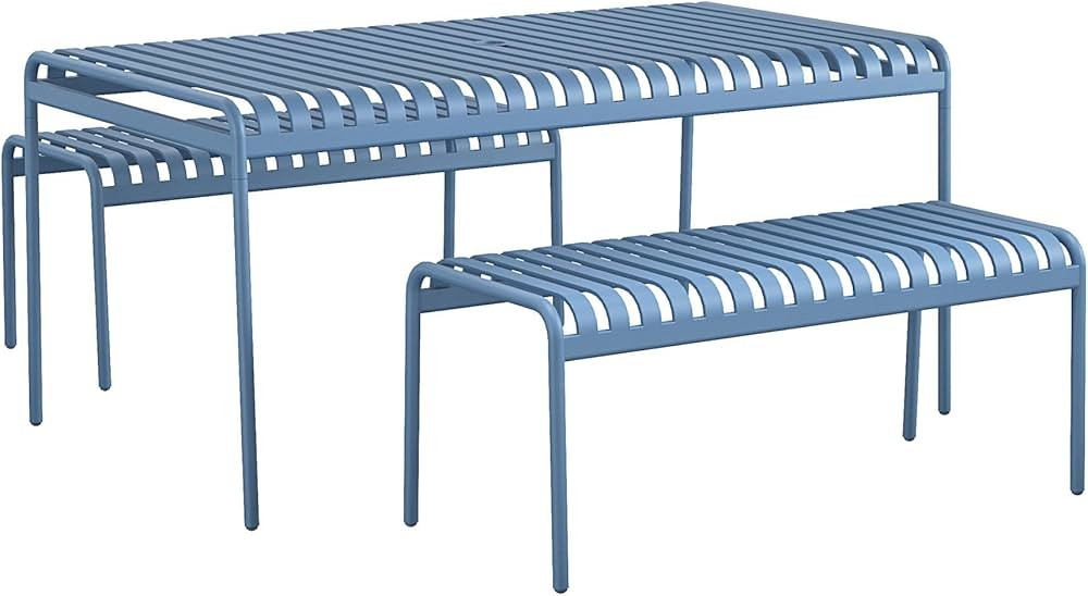 Novogratz Poolside Gossip, Ola All-Steel Table and Bench Set, French Blue | Amazon (US)