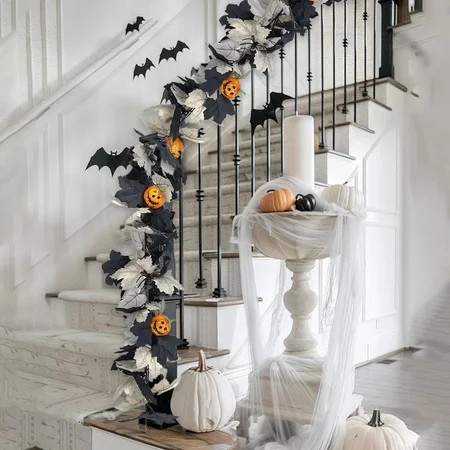 sruoe Fall Garland Maple Leaf, Halloween Decoration, Artificial Leaf Garland Rattan, Pumpkin Maple Leaf GarlandHanging Fall Leaves for Thanksgiving Autumn Home Decoration | Walmart (US)