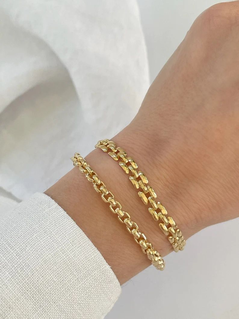 Gold Layering Bracelets, 18k Gold Chain Bracelet, Dainty Simple Bracelet, 18k Gold Filled Bracele... | Etsy (US)