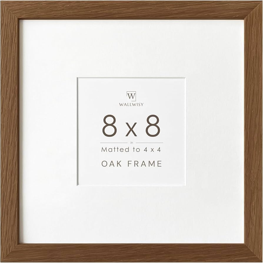 8x8 Picture Frames, Solid Oak Wood 8x8 photo Frame with Mat to 4x4(Openning Size is 3.5x3.5), Nat... | Amazon (US)