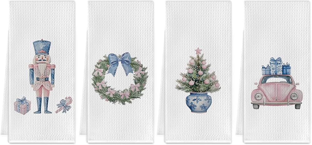 Coquette Blue Bows Chinoiserie Christmasin Kitchen Towels Set，Chinoiserie Christmas Hand Towels... | Amazon (US)
