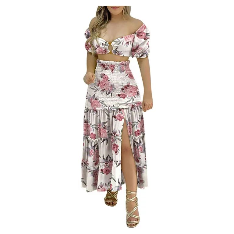 Giftesty Two Piece Outfits Women,Fashion Women Summer Froral Print Casual Short SLeeve Top+ Skirt... | Walmart (US)