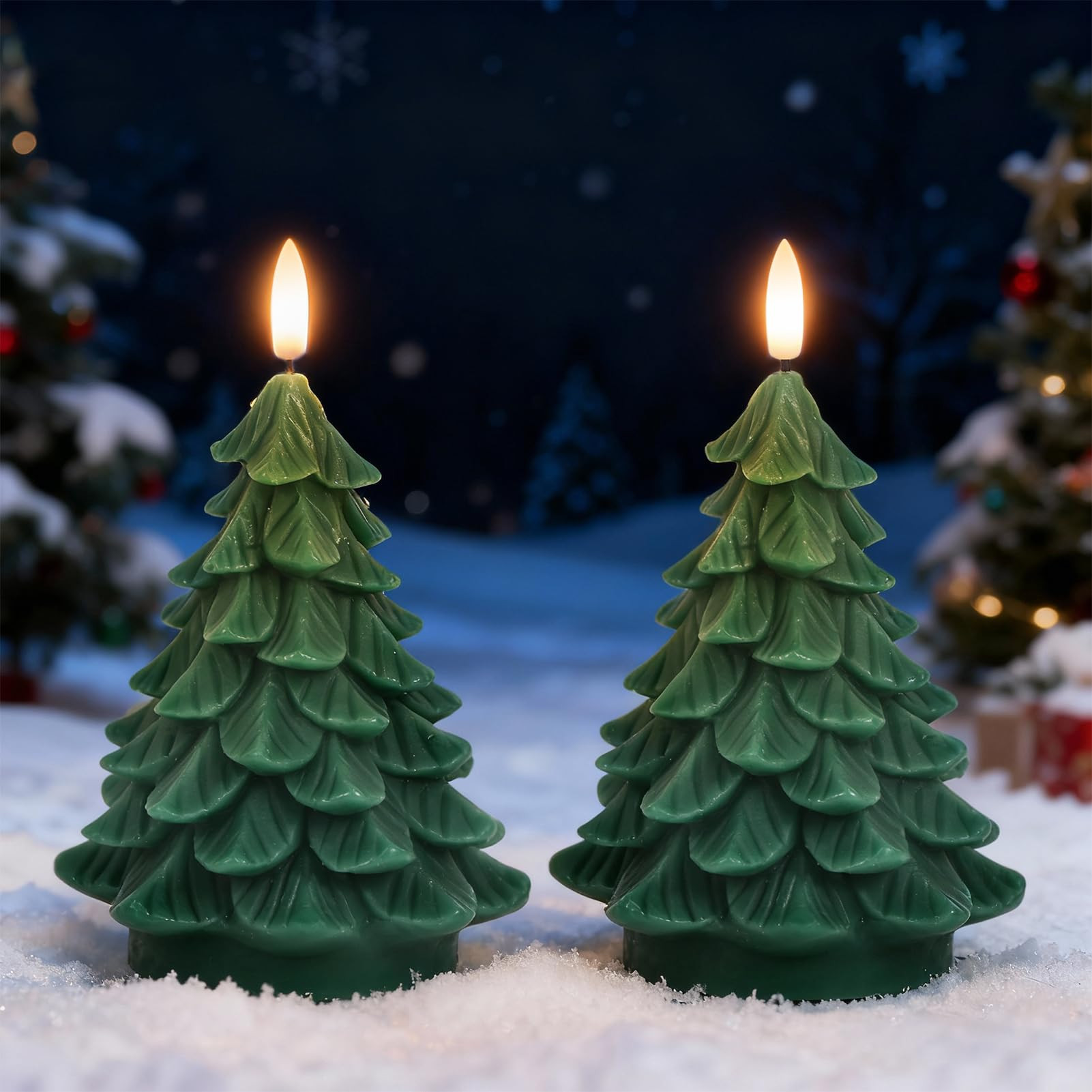 Christmas Tree Shaped LED Candles with 6H Timer, 2 Pcs Flameless Pillar Candles Flickering, Batte... | Amazon (US)